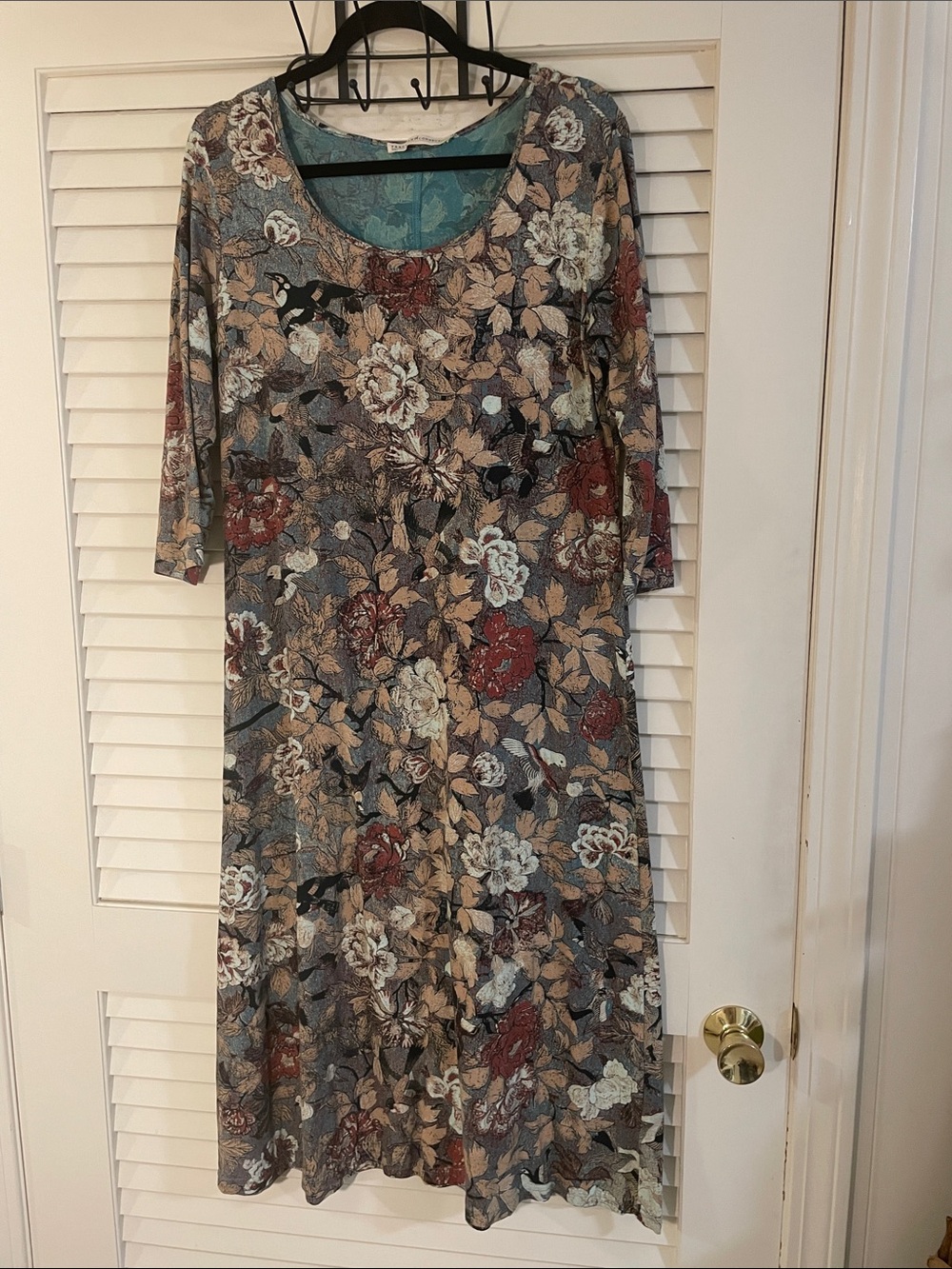 Peruvian Connection Floral Bird Print A-Line Midi Dress Size L
